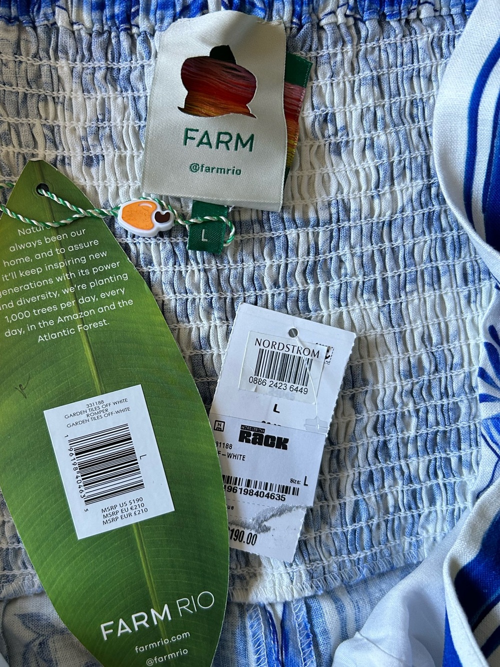FARM Rio Garden Tiles Tie Belt Button Front Linen Blend Romper Size Large NWT - Picture 9 of 10